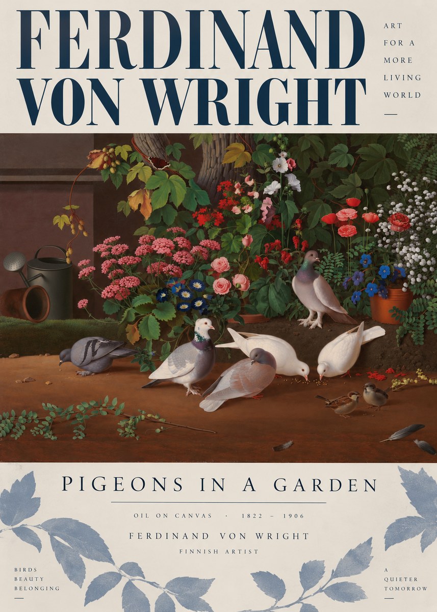 Ferdinand von Wright Pigeons and Flowers No5 - Poster