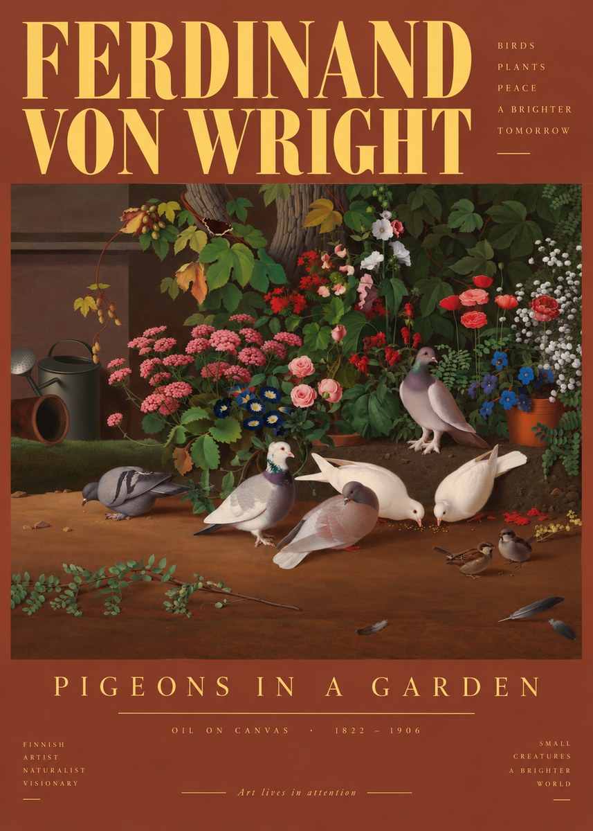 Ferdinand von Wright Pigeons and Flowers No6 - Poster