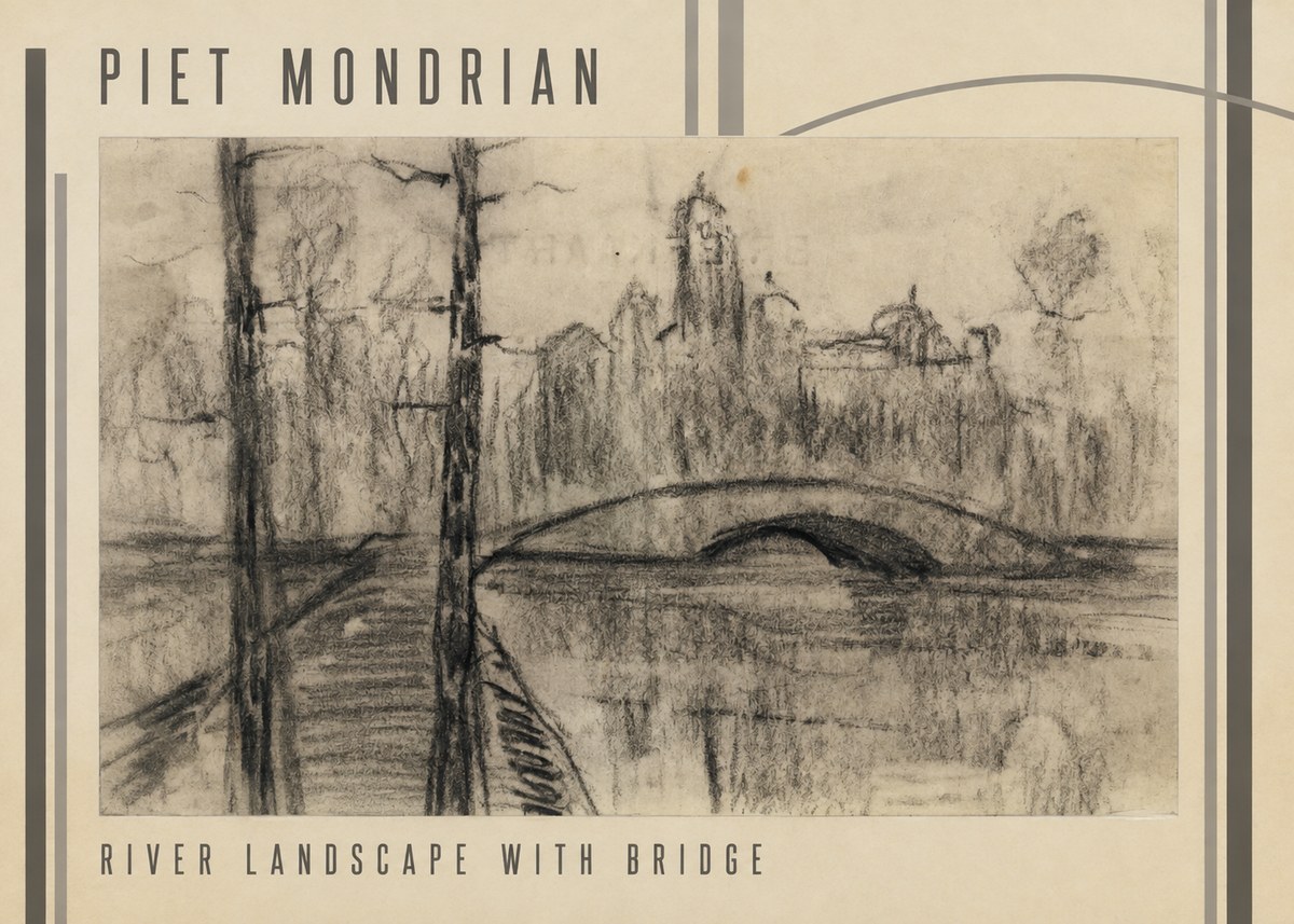Piet Mondrian River Landscape with Bridge No3 - Poster