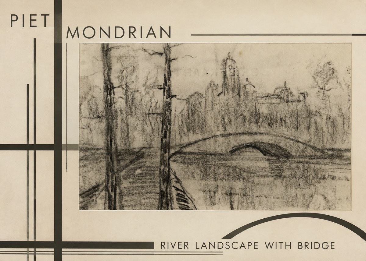 Piet Mondrian River Landscape with Bridge No6 - Poster