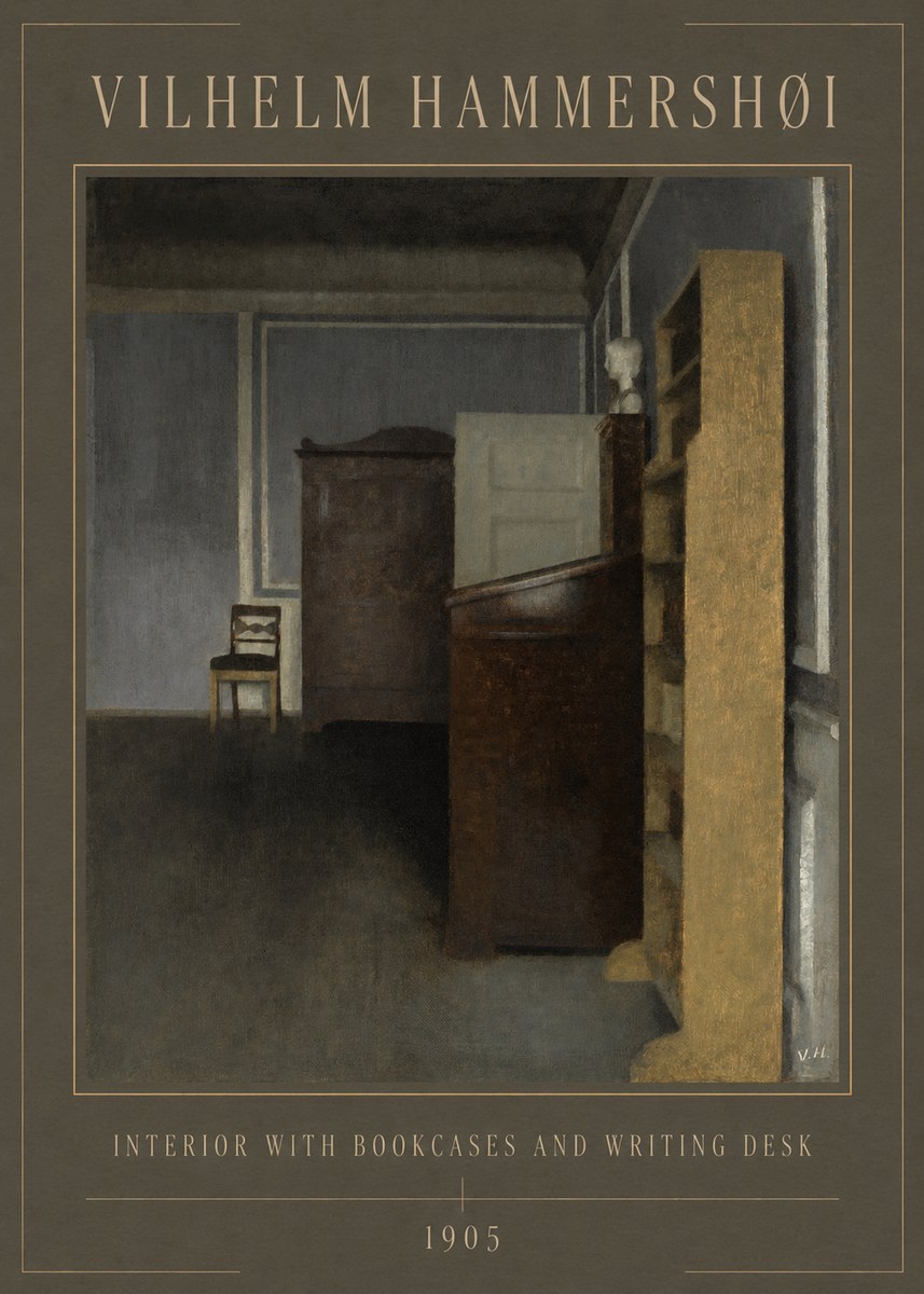 Vilhelm Hammershøi Interior with Bookcases and Writing Desk No1 - Poster