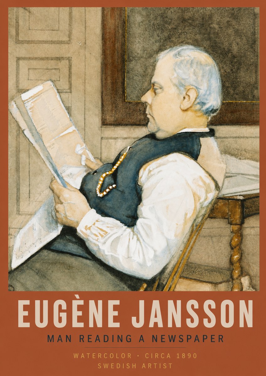 Eugène Jansson Man Reading a Newspaper No2 - Poster