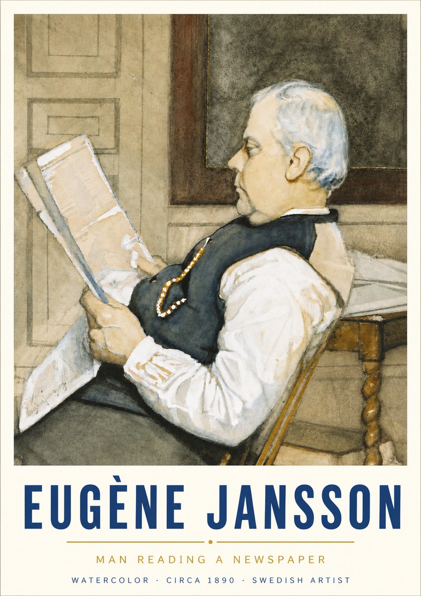 Eugène Jansson Man Reading a Newspaper No5 - Poster