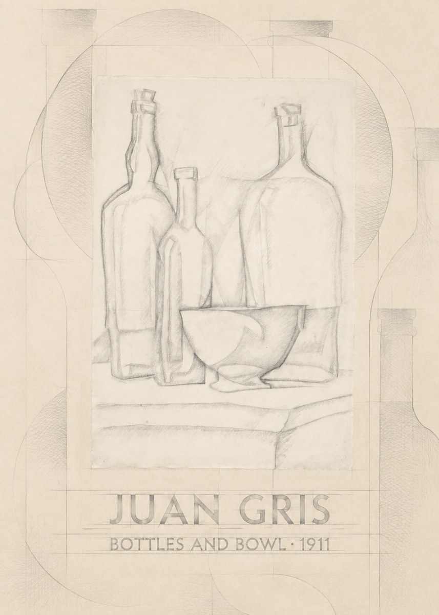 Juan Gris Bottles and Bowl No6 - Poster