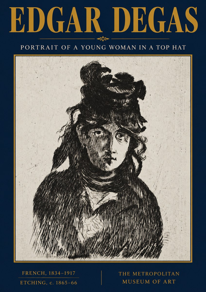 Edgar Degas Portrait of a Young Woman in a Top Hat No3 - Poster
