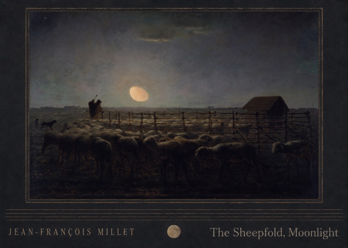 Jean-François Millet The Sheepfold, Moonlight No4 - Poster