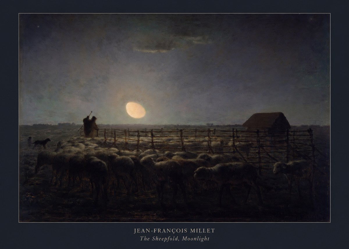 Jean-François Millet The Sheepfold, Moonlight No5 - Poster