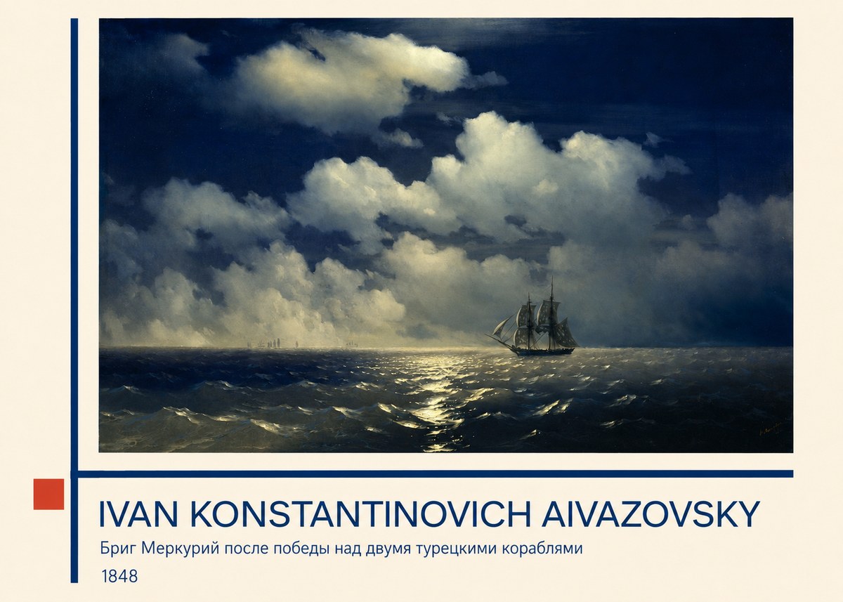 Ivan Konstantinovich Aivazovsky Бриг Меркурий После Победы Над Двумя Турецкими Кораблями No3 - Poster