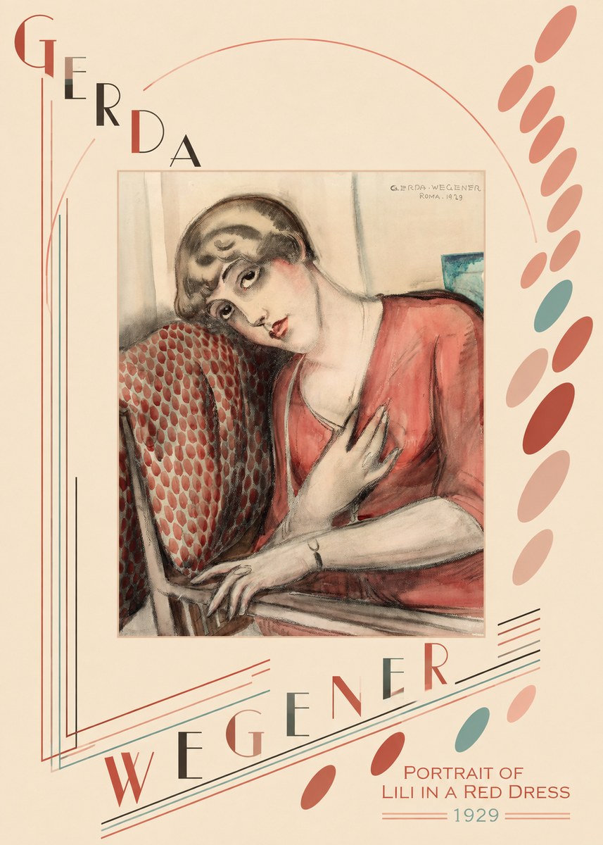 Gerda Wegener Portrait of Lili in a Red Dress No6 - Poster