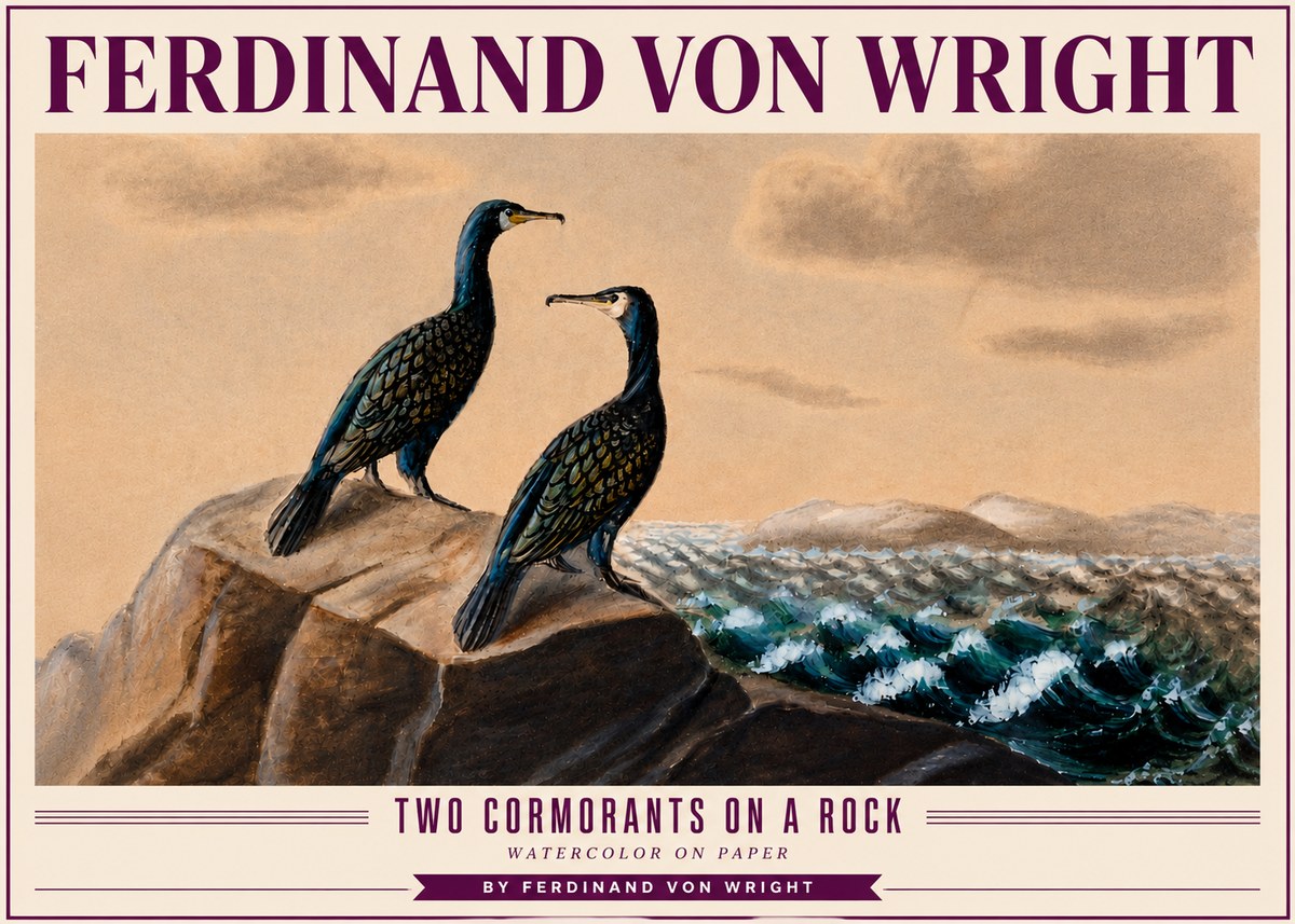 Ferdinand von Wright Two Cormorants on a Rock No4 - Poster