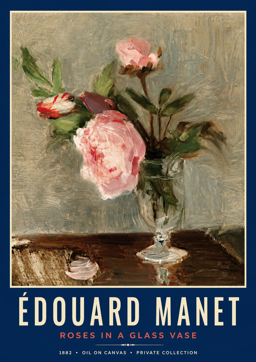 Édouard Manet Roses in a Glass Vase No3 - Poster