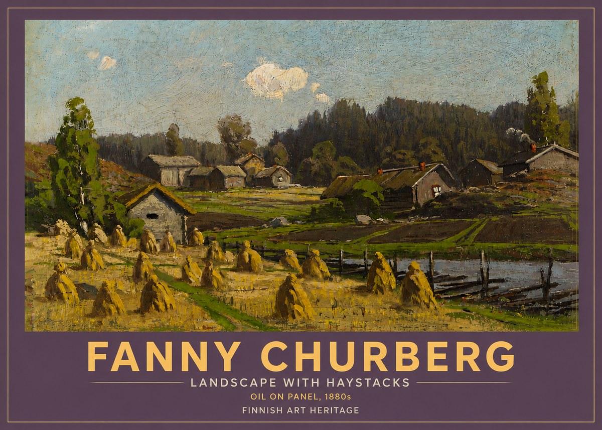 Fanny Churberg Landscape with Haystacks No4 - Poster