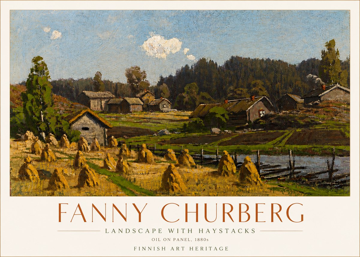 Fanny Churberg Landscape with Haystacks No6 - Poster