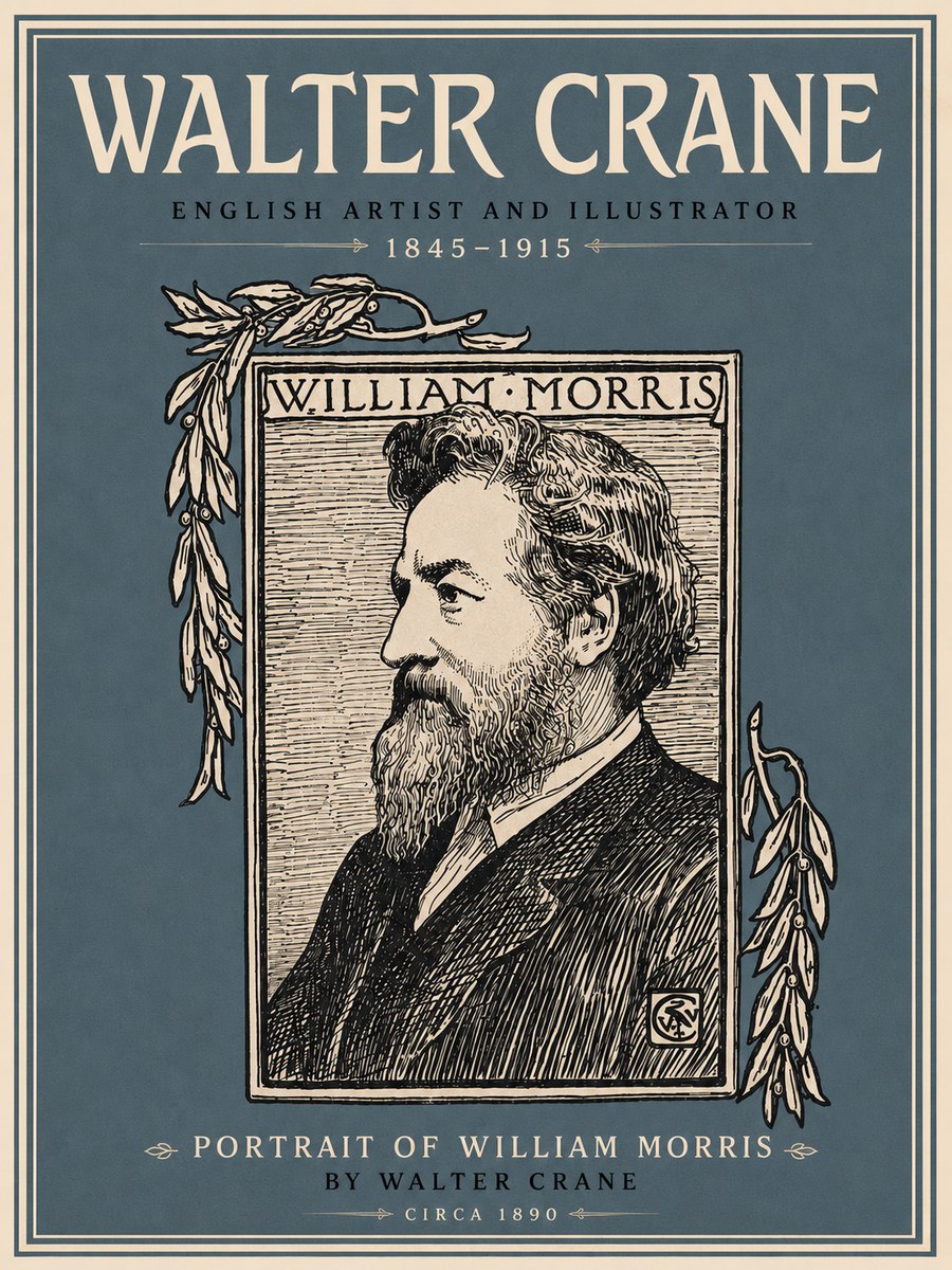 Walter Crane Portrait of William Morris No5 - Poster