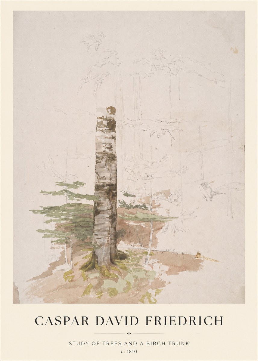 Caspar David Friedrich Study of Trees and a Birch Trunk No1 - Poster