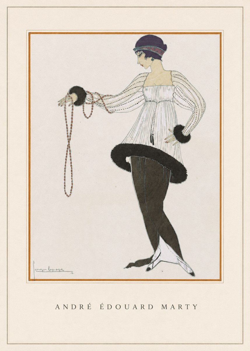 André Édouard Marty Elegant Woman with Pearl Necklace No4 - Poster