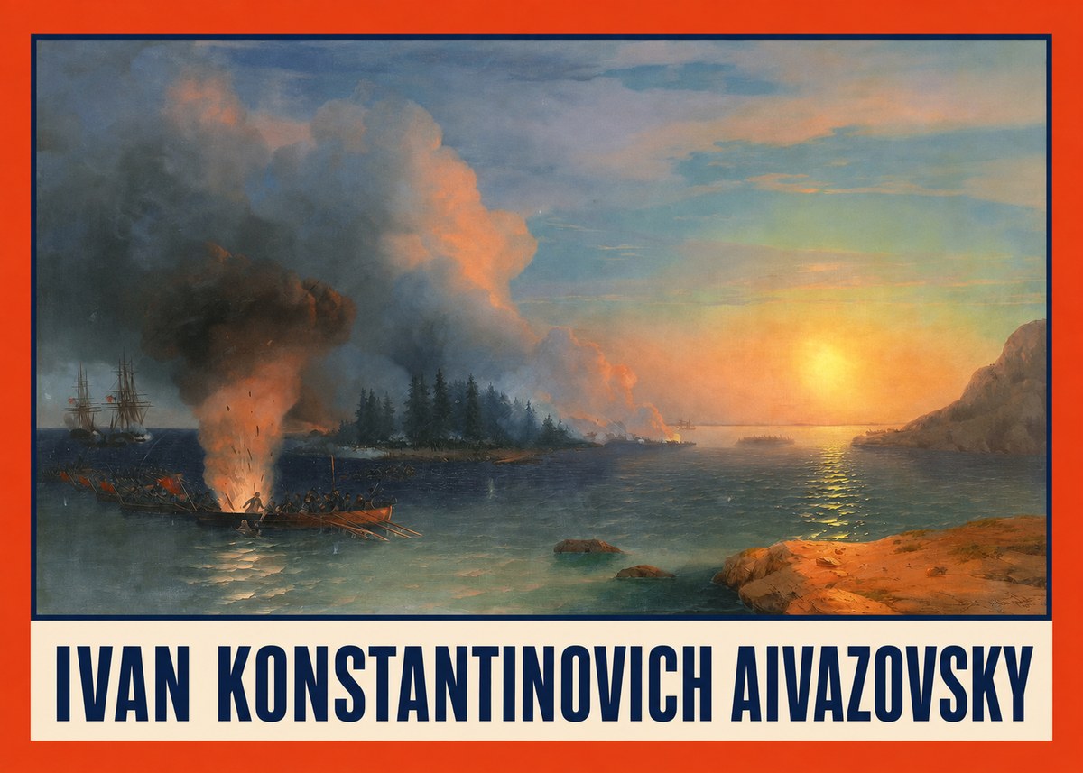 Ivan Konstantinovich Aivazovsky Battle of Chesma No2 - Poster