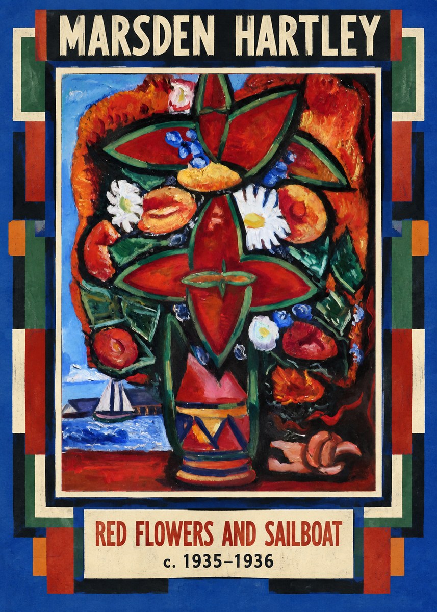 Marsden Hartley Red Flowers and Sailboat No4 - Poster