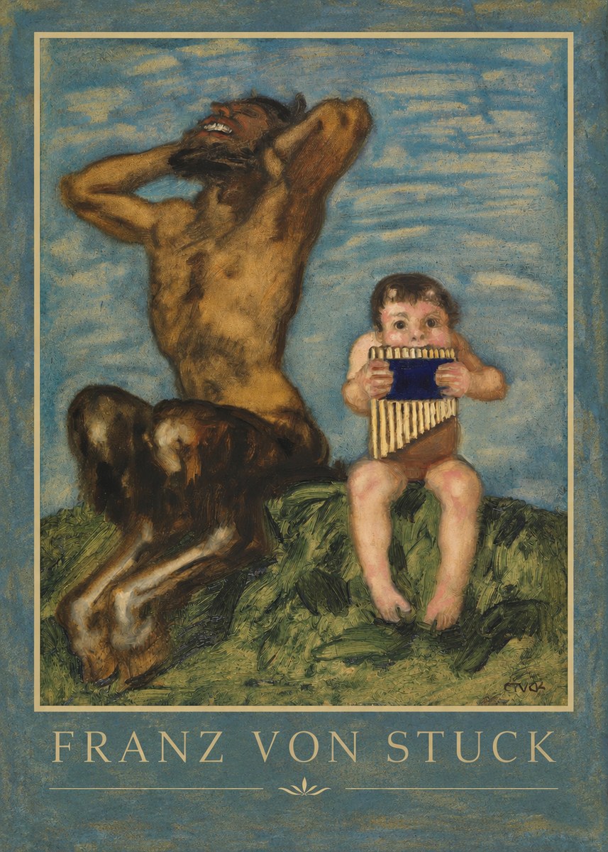 Franz von Stuck Laughing Faun and Playing Putto No6 - Poster
