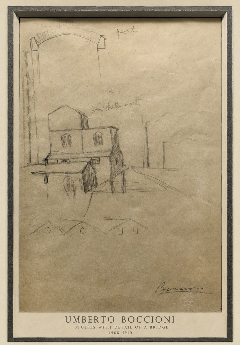 Umberto Boccioni Studies with Detail of a Bridige No4 - Poster