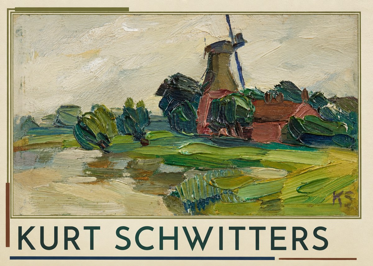 Kurt Schwitters Landscape with Windmill No1 - Poster