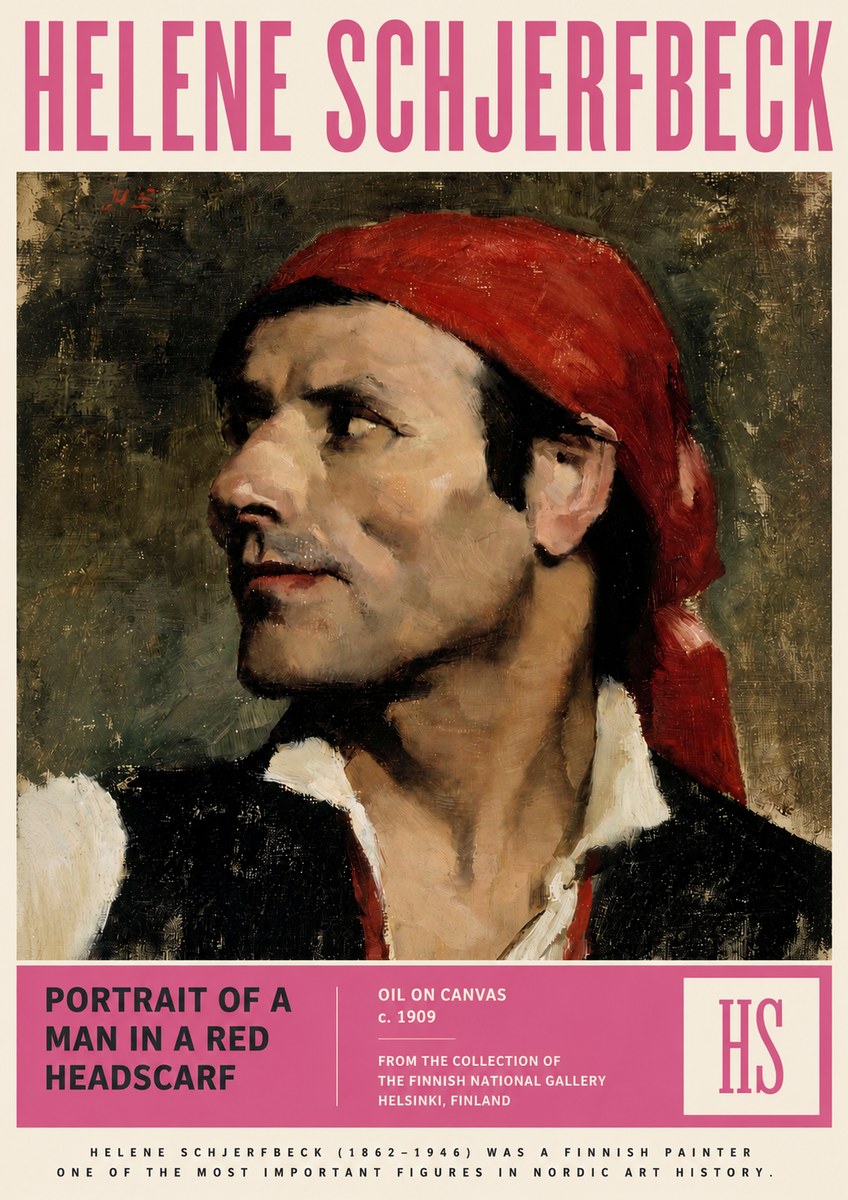 Helene Schjerfbeck Portrait of a Man in a Red Headscarf No3 - Poster