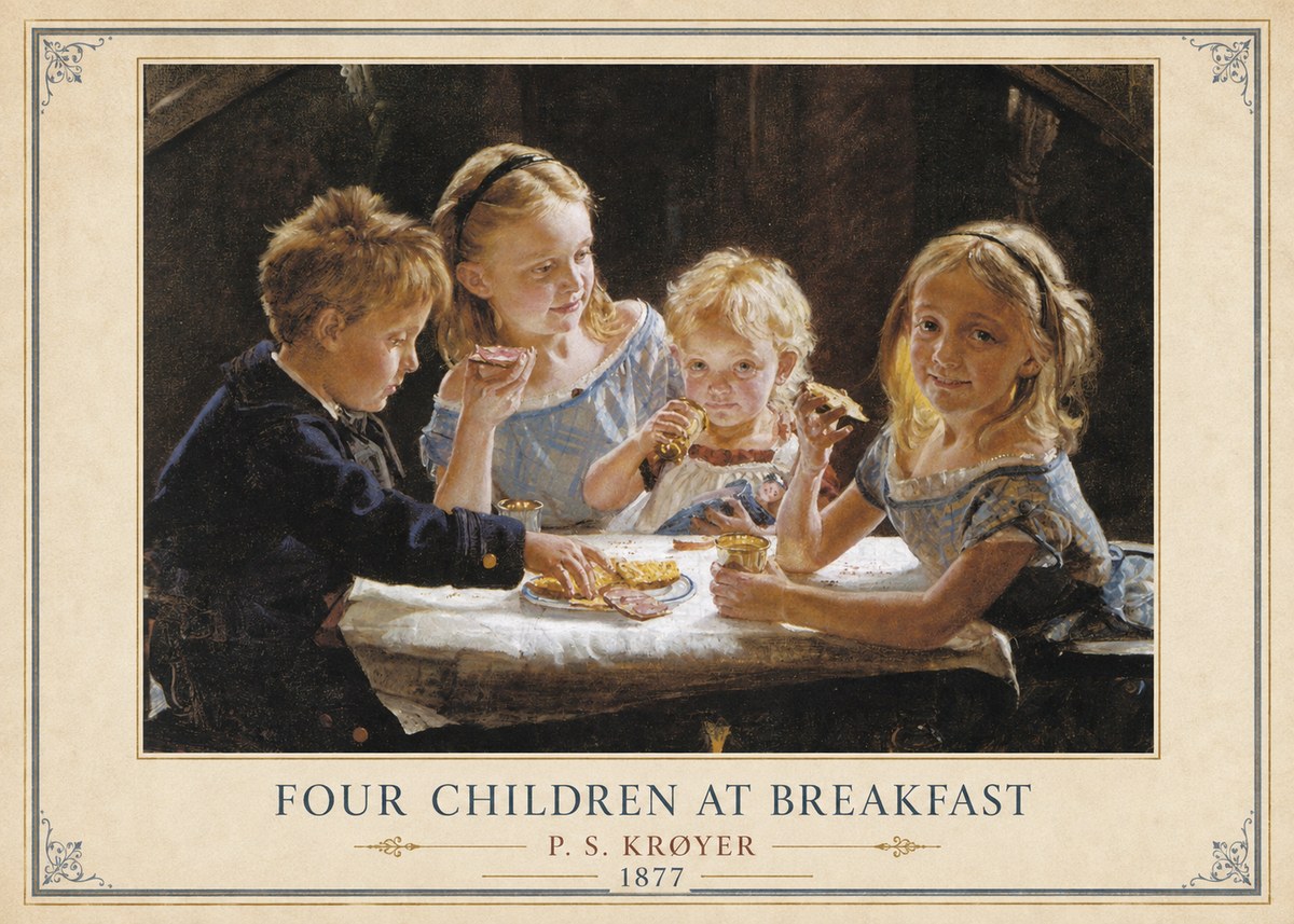 P.S. Krøyer Four Children at Breakfast No3 - Poster