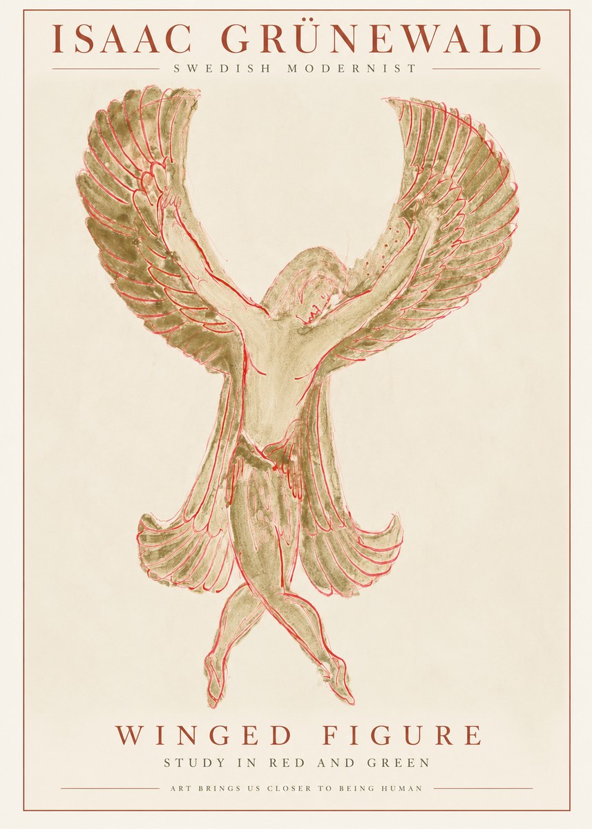 Isaac Grünewald Winged Figure Study in Red and Green No1 - Poster