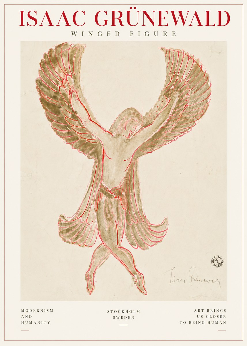 Isaac Grünewald Winged Figure Study in Red and Green No5 - Poster