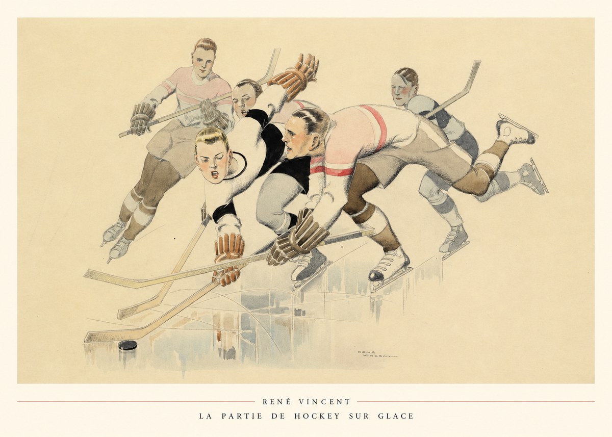 René Vincent La Partie De Hockey Sur Glace No6 - Poster
