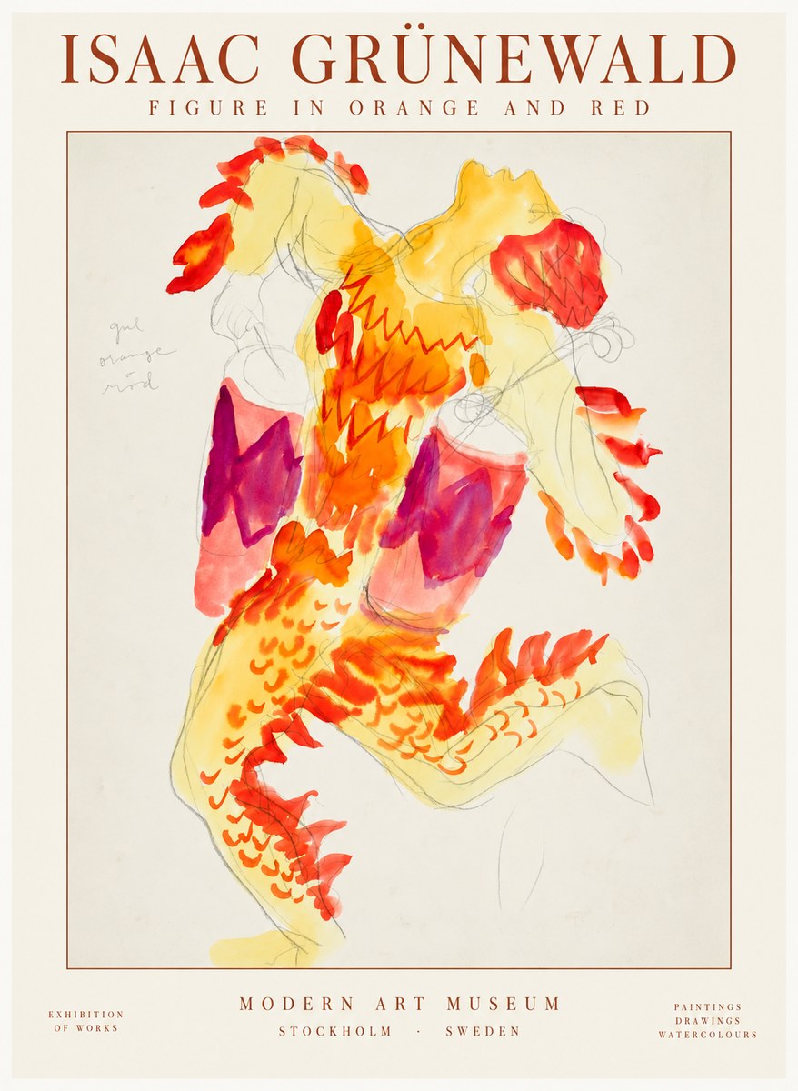 Isaac Grünewald Figure in Orange and Red No2 - Poster