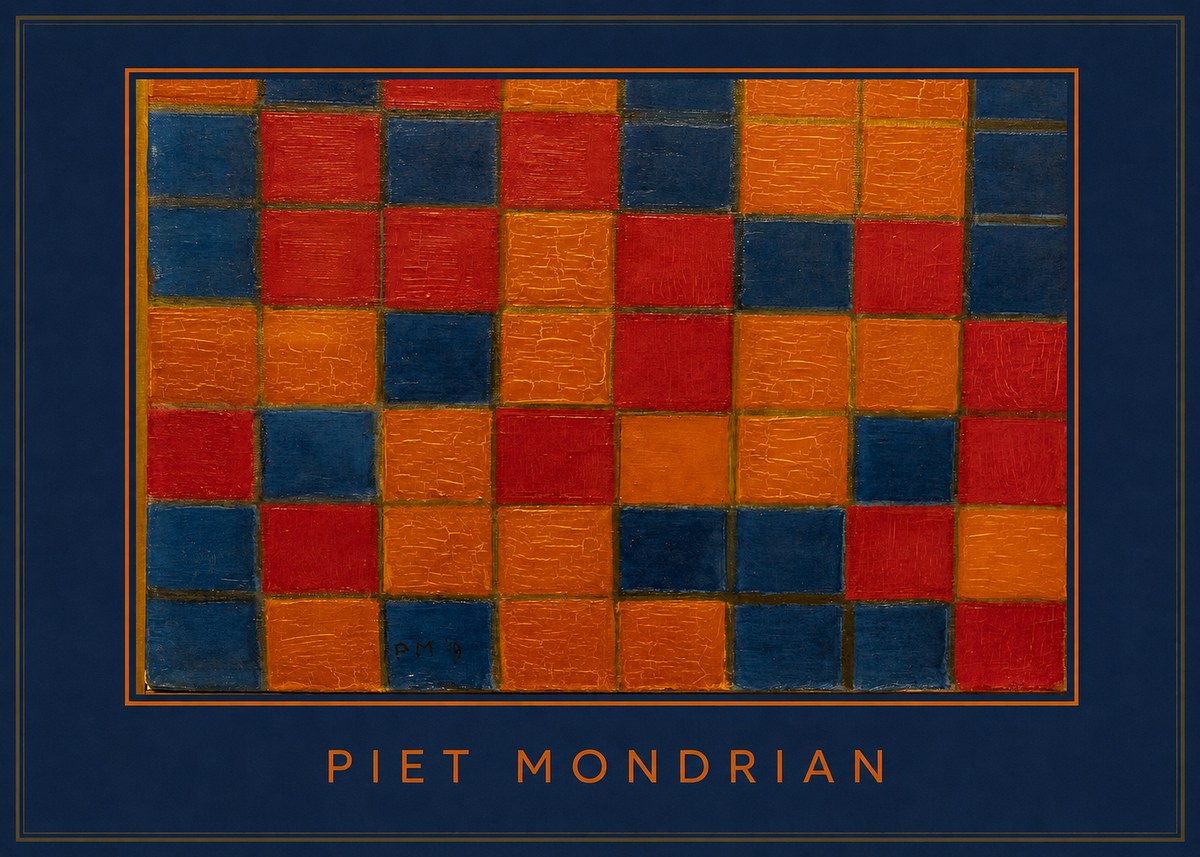 Piet Mondrian Checkerboard Composition with Dark Colors No4 - Poster