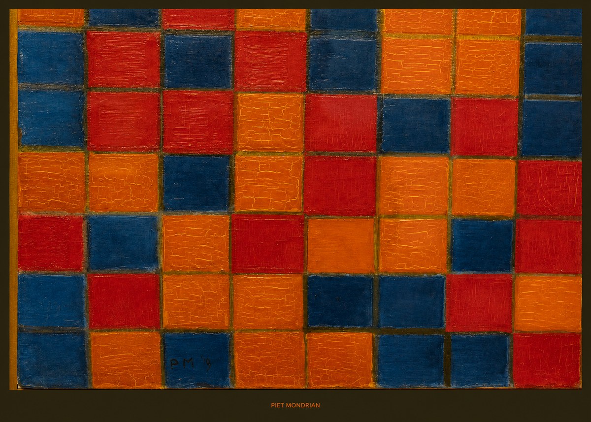 Piet Mondrian Checkerboard Composition with Dark Colors No6 - Poster