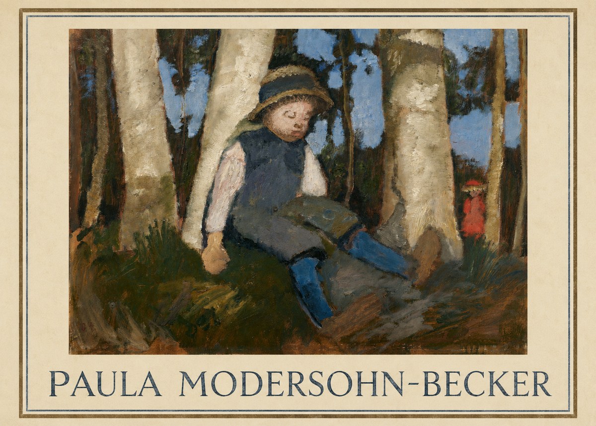 Paula Modersohn-Becker Sleeping Child in a Birch Grove No1 - Poster